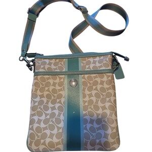 Coach Blue and Cream Crossbody Bag with Signature Monogram